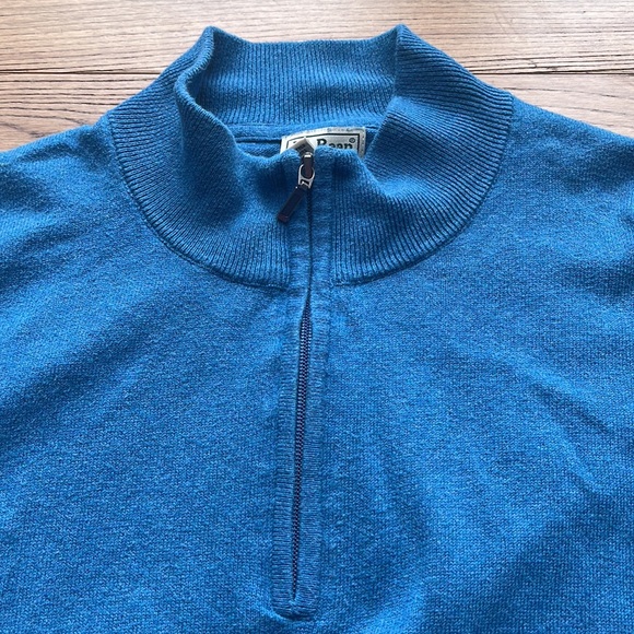 LL Bean Mens Size XL  Blue Cotton Cashmere Blend 1/4 Zip Sweater - Picture 5 of 10